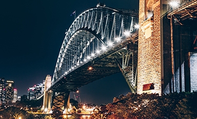 Sydney Harbour Bridge illuminated at night - Snappy Photobooths service area