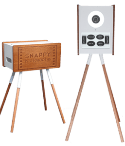 Snappy Photobooths Instaprinter and Ultra Open Style photo booths displayed side by side