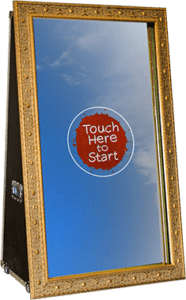Vintage Mirror Booth with ornate gold frame and touchscreen - Snappy Photobooths